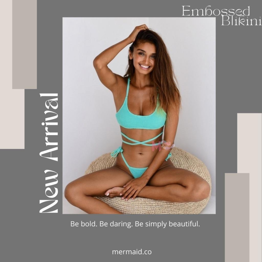 美人魚💙現貨┇素色波浪紋圓領美背交叉綁帶 比基尼-細節圖7