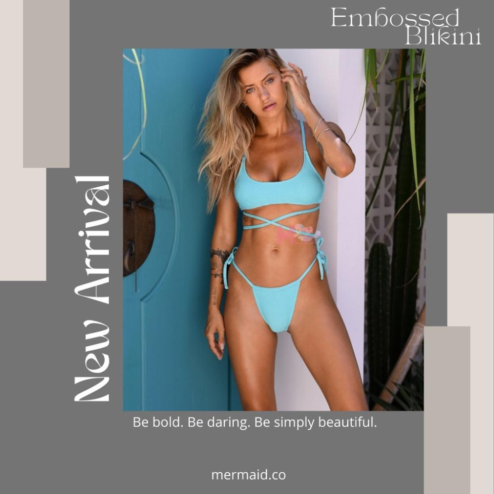 美人魚💙現貨┇素色波浪紋圓領美背交叉綁帶 比基尼-細節圖8