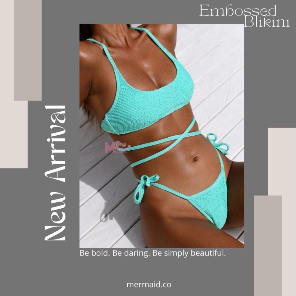 美人魚💙現貨┇素色波浪紋圓領美背交叉綁帶 比基尼-細節圖9