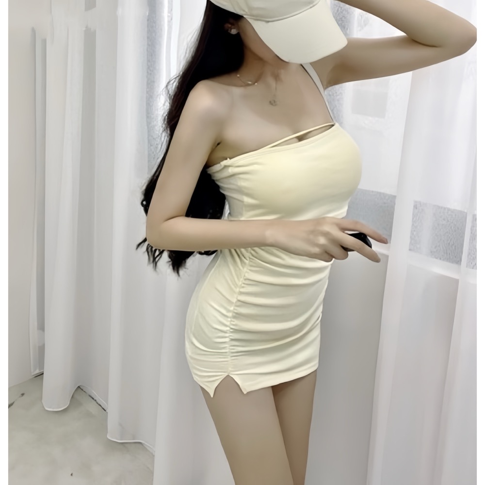 小性感平口開衩抓皺包臀套裝-細節圖3