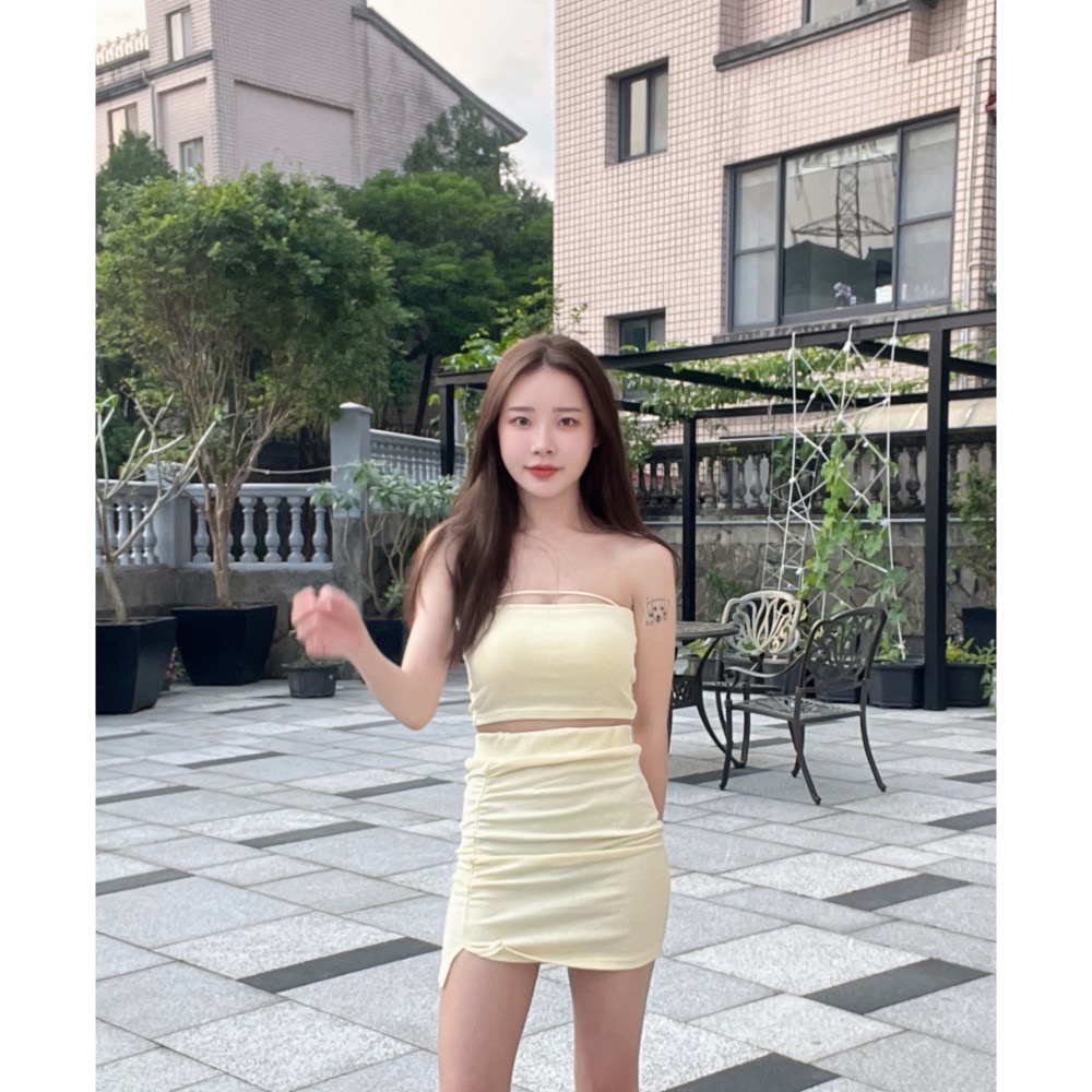 小性感平口開衩抓皺包臀套裝-細節圖4