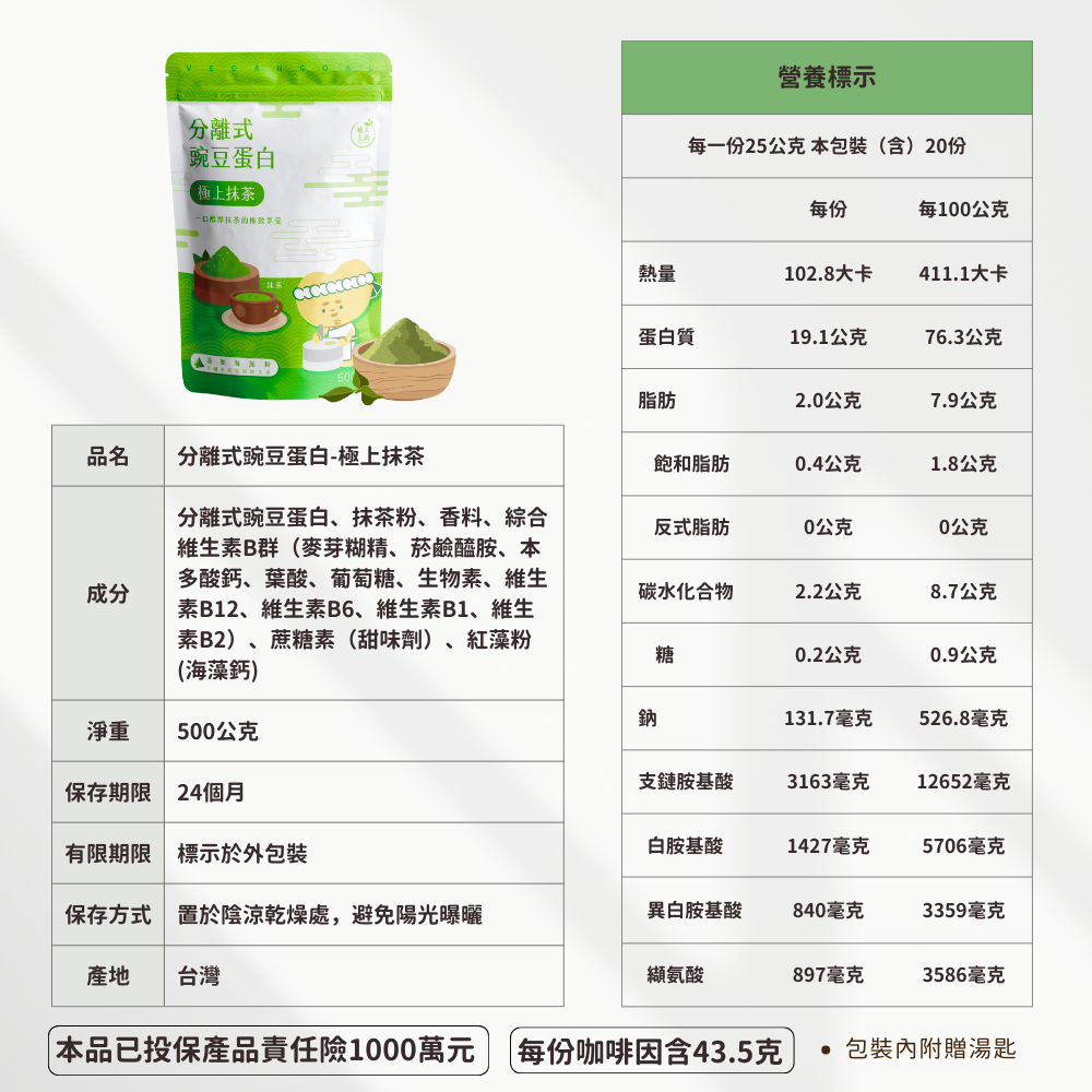 植人主義 大豆蛋白豌豆蛋白 植物性蛋白1kg 素食蛋白（1kg/包）-規格圖11