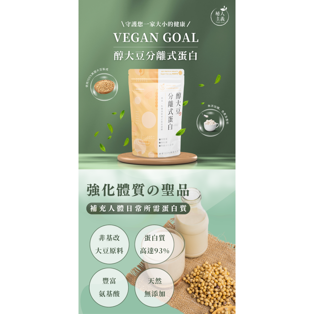 🚀🚀（限量贈⚠️無糖分離大豆隨身包）免運費+現貨 植人主義VeganGoal 分離式大豆蛋白 植物性蛋白1kg-細節圖3