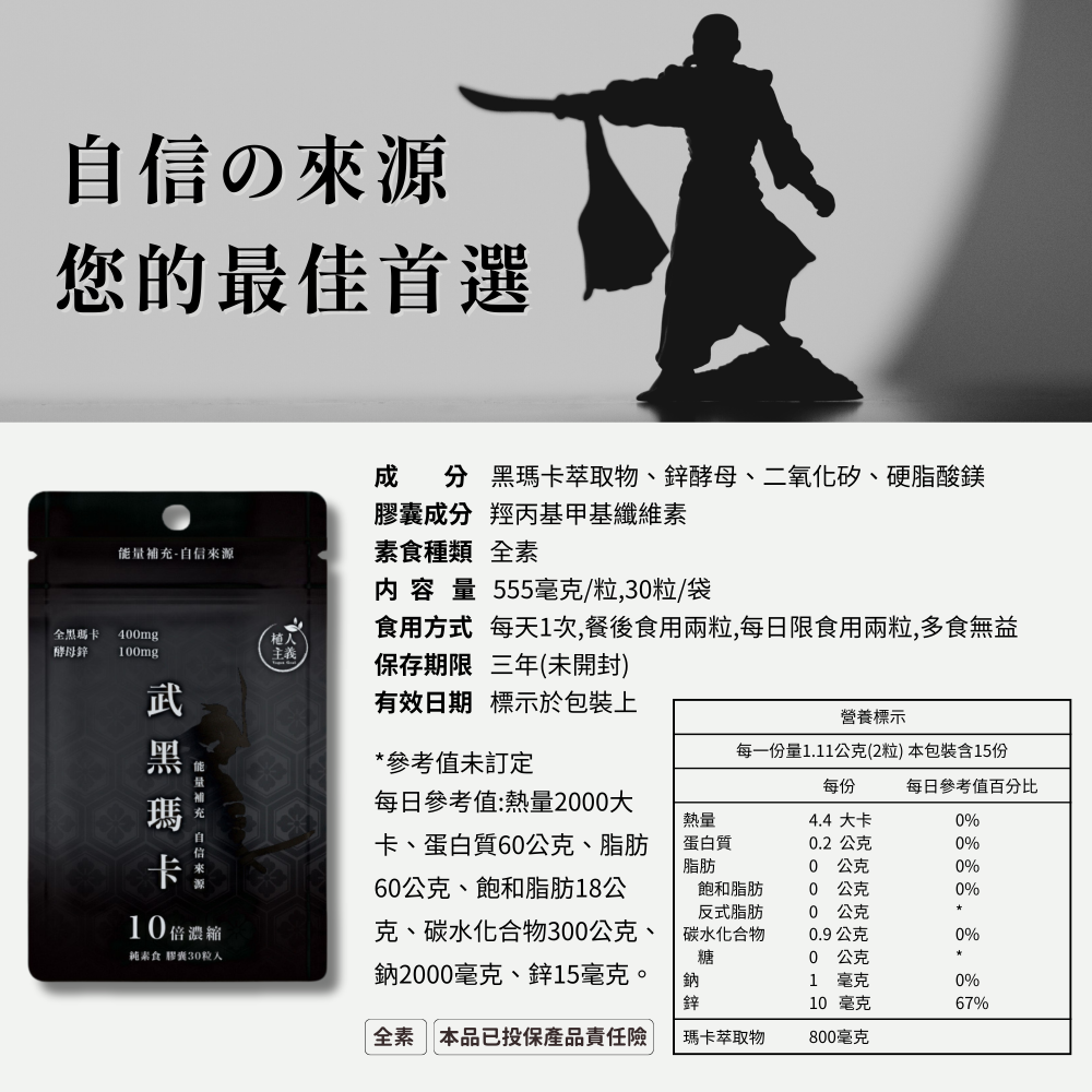 【植人主義VeganGoal】武黑瑪卡 MacaPro® 8000mg（30顆/包）天然酵母鋅Zinc 黑馬卡 保健食品-細節圖8