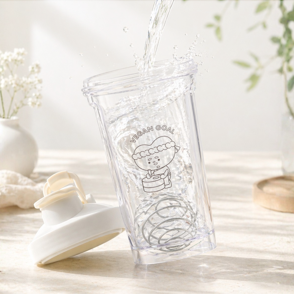 新品上市！🚀🚀植人主義 Tritan搖搖杯 600mL 奶昔搖搖杯 水壺 運動搖搖杯  附彈簧球（豆師傅-極透明）-細節圖2
