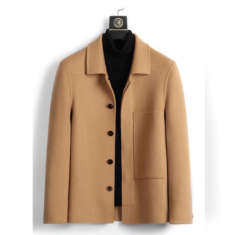 2023秋冬時尚外套男士短翻領雙面毛呢外套韓版外套百搭潮流外套-細節圖2