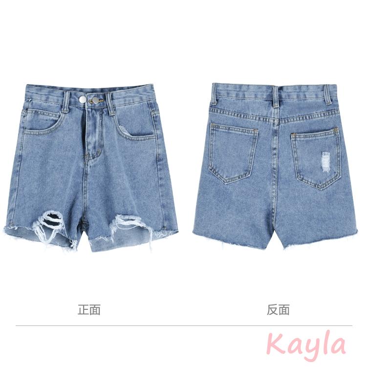 🔥899免運🔥 高腰雙釦破洞刷鬚牛仔短褲 A1041 #Kayla.girl #少女愷拉 #實穿-細節圖4