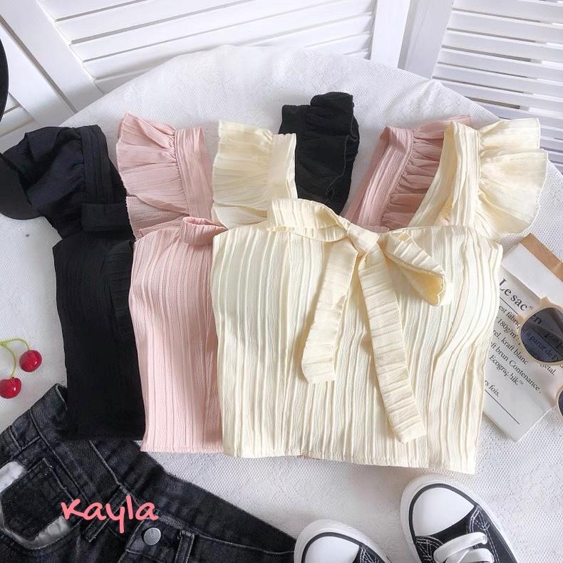 現貨+預購🌟免運🌟 法式小心機木耳邊蝴蝶結上衣 A1298  #Kayla.girl #少女愷拉-細節圖2