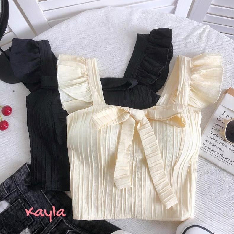 現貨+預購🌟免運🌟 法式小心機木耳邊蝴蝶結上衣 A1298  #Kayla.girl #少女愷拉-細節圖3