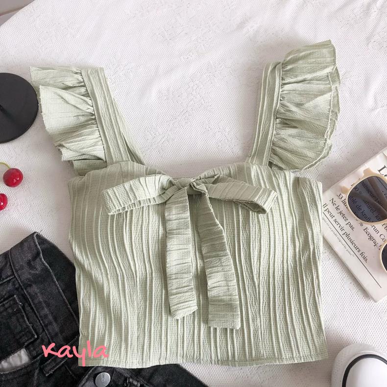 現貨+預購🌟免運🌟 法式小心機木耳邊蝴蝶結上衣 A1298  #Kayla.girl #少女愷拉-細節圖4