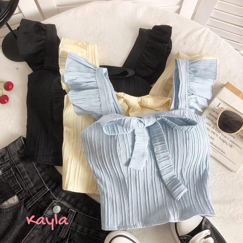 現貨+預購🌟免運🌟 法式小心機木耳邊蝴蝶結上衣 A1298  #Kayla.girl #少女愷拉-細節圖6