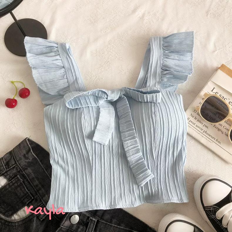 現貨+預購🌟免運🌟 法式小心機木耳邊蝴蝶結上衣 A1298  #Kayla.girl #少女愷拉-細節圖7