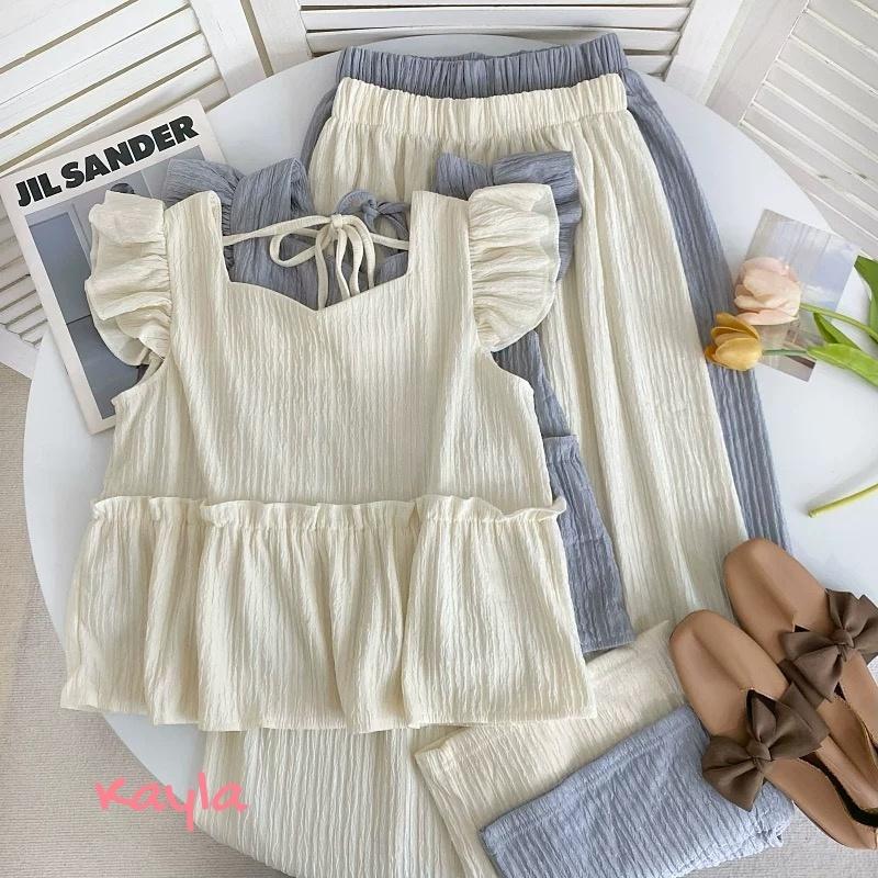 現貨+預購🌟免運🌟 氣質飛袖上衣+高腰顯瘦寬褲 A1304  #Kayla.girl #少女愷拉-細節圖2