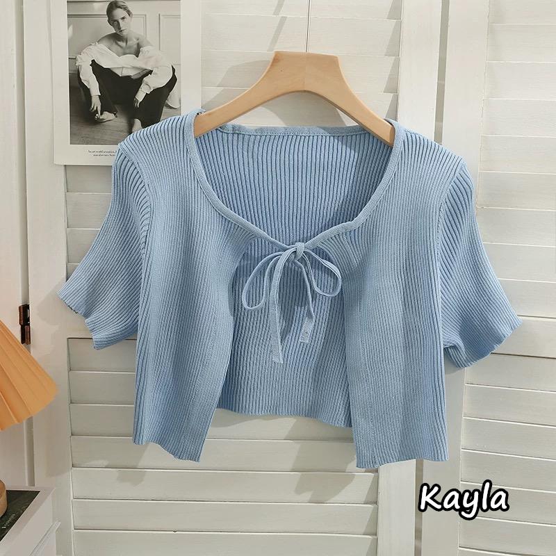 預購🌟免運🌟 氣質綁帶短版薄款針織外罩 A1204 #Kayla.girl #少女愷拉-細節圖2