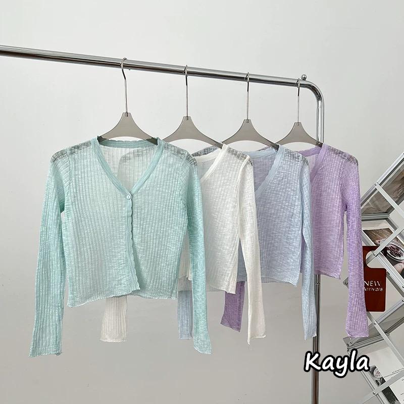 預購🌟免運🌟 波浪花邊V領透膚排釦外套上衣 A1186 #Kayla.girl #少女愷拉-細節圖3