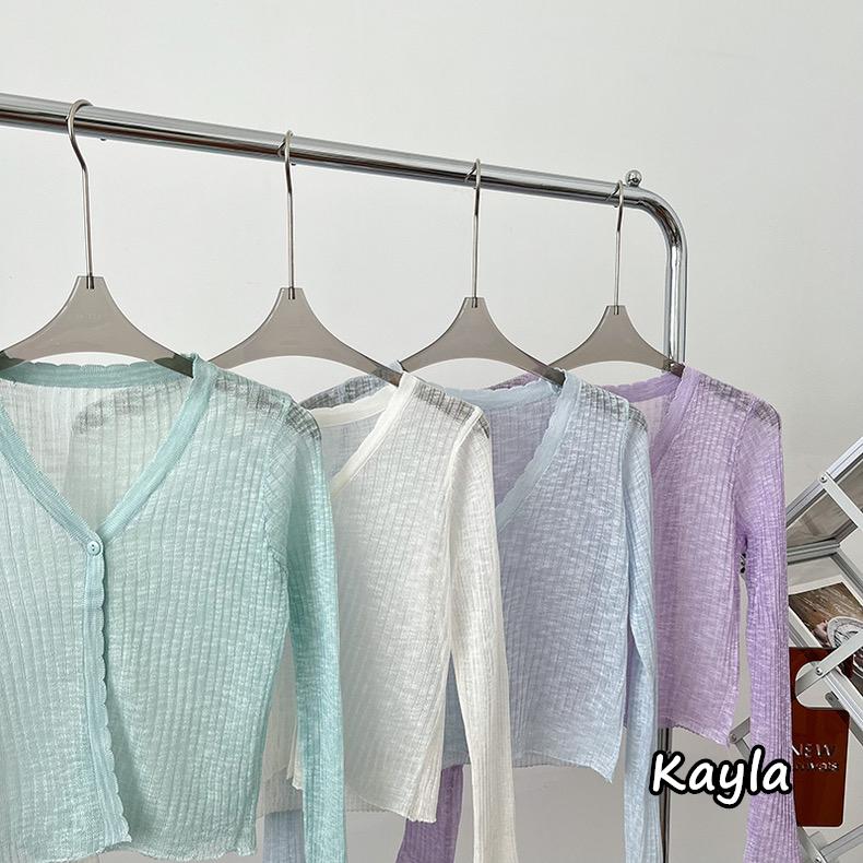 預購🌟免運🌟 波浪花邊V領透膚排釦外套上衣 A1186 #Kayla.girl #少女愷拉-細節圖5