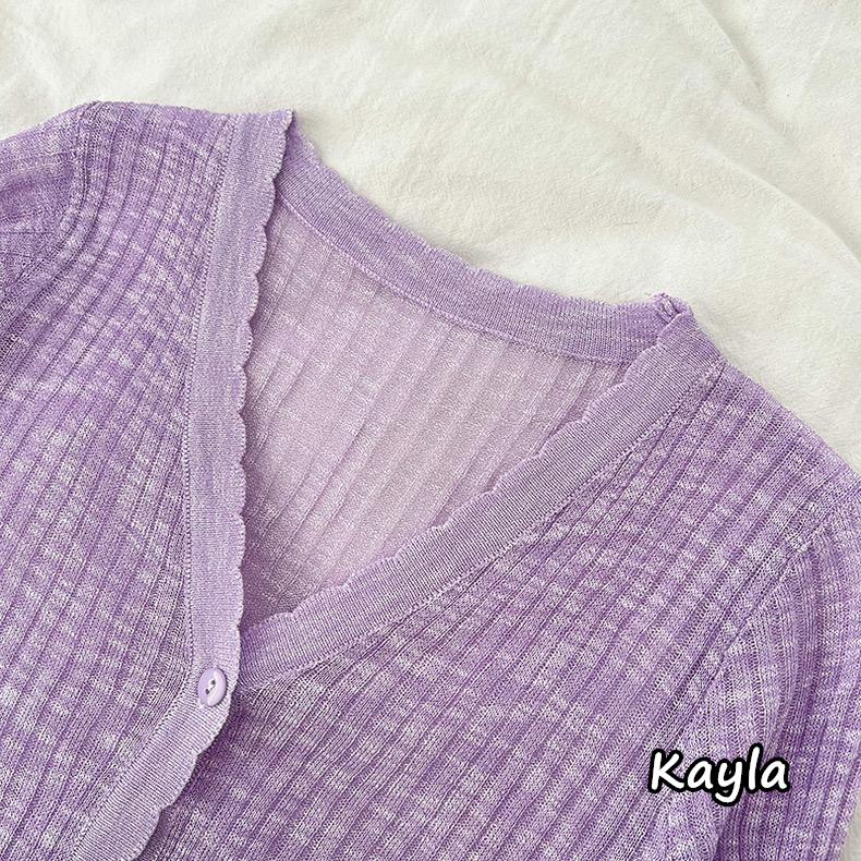 預購🌟免運🌟 波浪花邊V領透膚排釦外套上衣 A1186 #Kayla.girl #少女愷拉-細節圖6