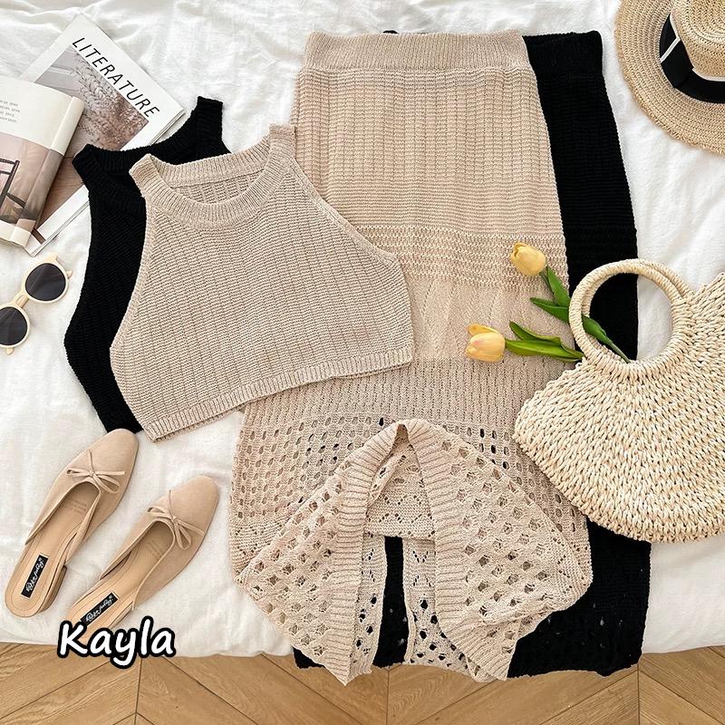 預購🌟免運🌟削肩背心上衣+高腰針織裙2件組套裝 A1163 #Kayla.girl #少女愷拉-細節圖2