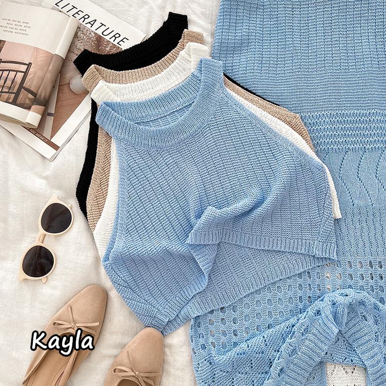 預購🌟免運🌟削肩背心上衣+高腰針織裙2件組套裝 A1163 #Kayla.girl #少女愷拉-細節圖3