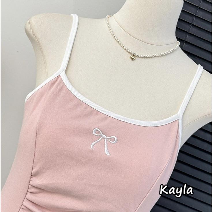預購🌟免運🌟 撞色滾邊蝴蝶結收腰顯瘦裙襬吊帶洋裝 A1211 #Kayla.girl #少女愷拉-細節圖5