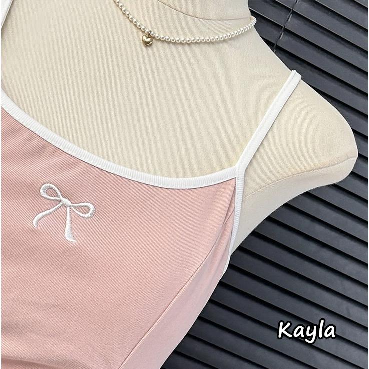 預購🌟免運🌟 撞色滾邊蝴蝶結收腰顯瘦裙襬吊帶洋裝 A1211 #Kayla.girl #少女愷拉-細節圖6