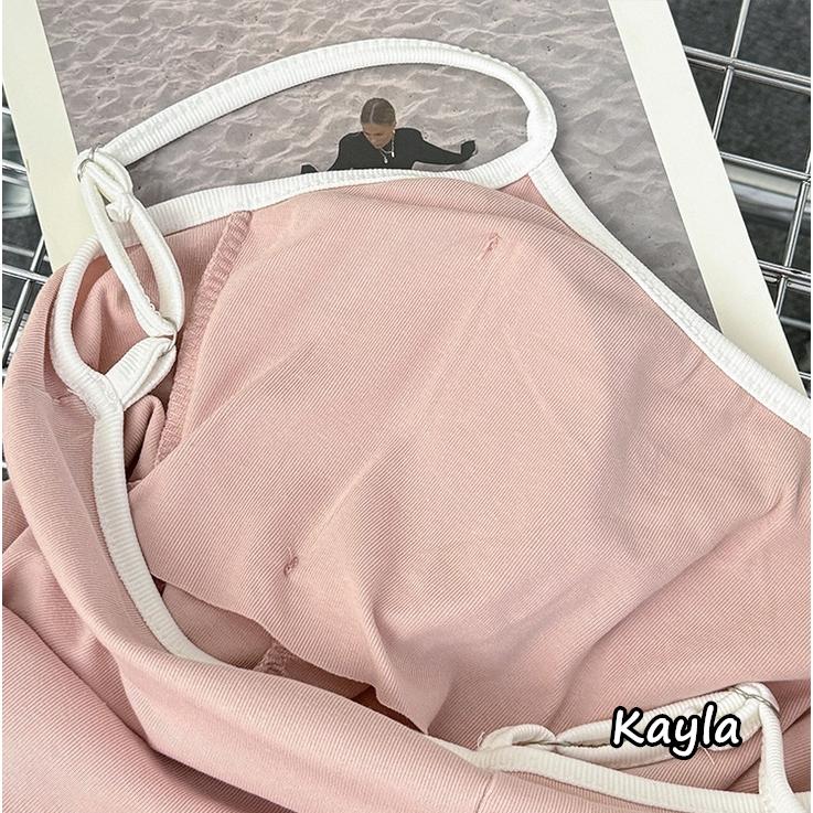 預購🌟免運🌟 撞色滾邊蝴蝶結收腰顯瘦裙襬吊帶洋裝 A1211 #Kayla.girl #少女愷拉-細節圖7