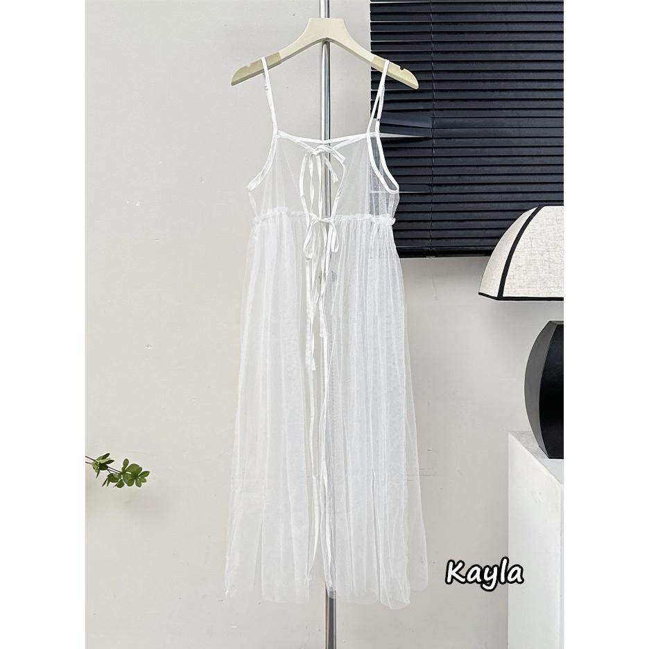 預購🌟免運🌟 綁帶簍空網紗吊帶疊搭連身罩衫 A1195 #Kayla.girl #少女愷拉-細節圖2