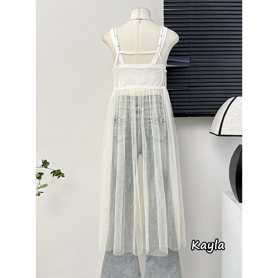 預購🌟免運🌟 綁帶簍空網紗吊帶疊搭連身罩衫 A1195 #Kayla.girl #少女愷拉-細節圖4