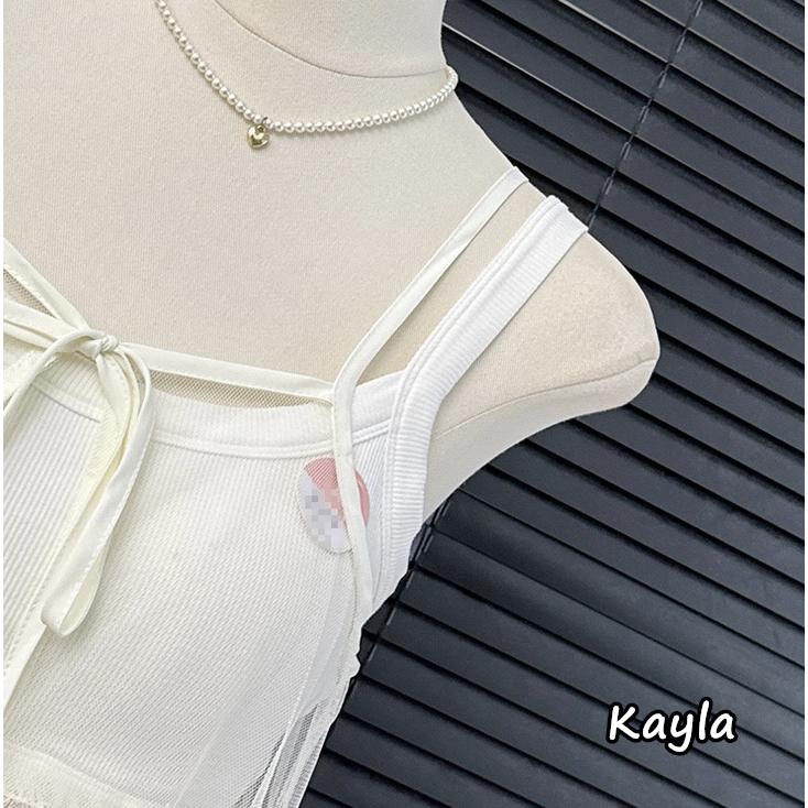 預購🌟免運🌟 綁帶簍空網紗吊帶疊搭連身罩衫 A1195 #Kayla.girl #少女愷拉-細節圖6