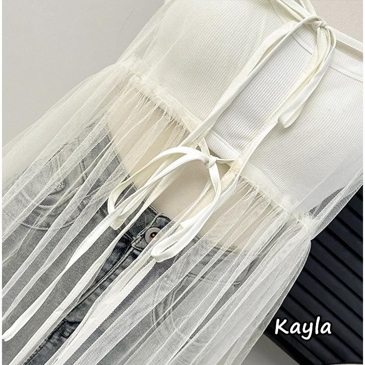 預購🌟免運🌟 綁帶簍空網紗吊帶疊搭連身罩衫 A1195 #Kayla.girl #少女愷拉-細節圖7
