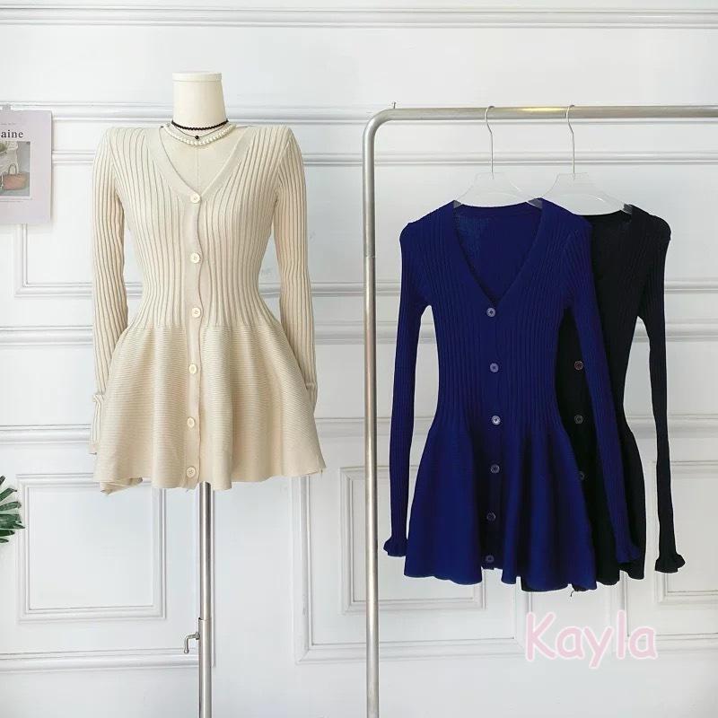 預購🌟免運🌟 V領長袖針織收腰顯瘦A字洋裝 A1271 #Kayla.girl #少女愷拉-細節圖2