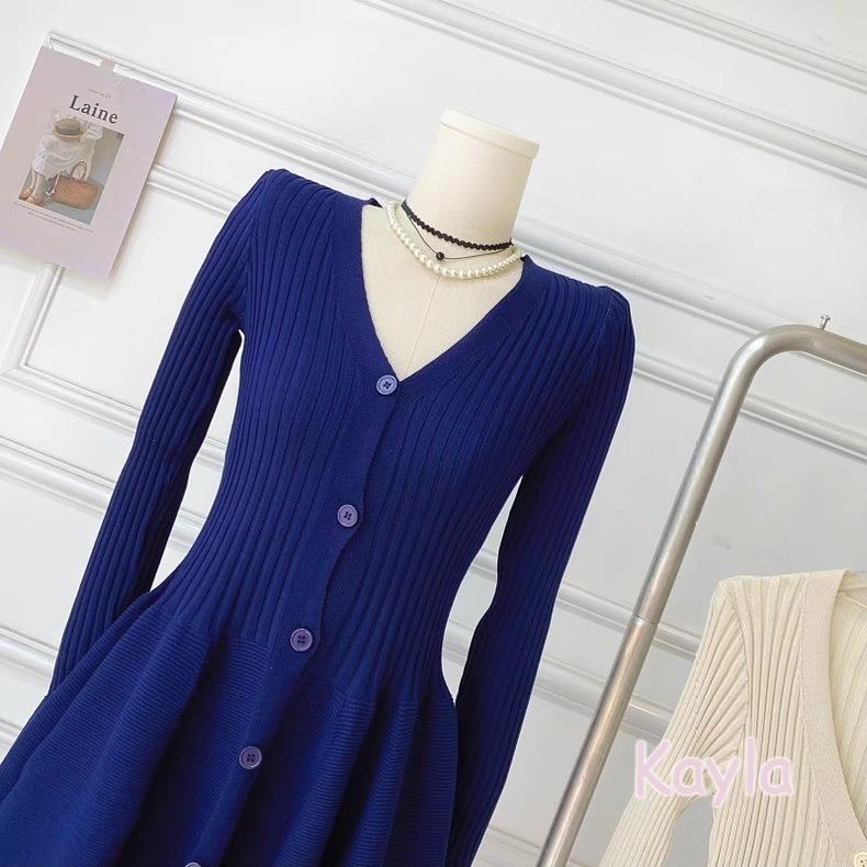 預購🌟免運🌟 V領長袖針織收腰顯瘦A字洋裝 A1271 #Kayla.girl #少女愷拉-細節圖5
