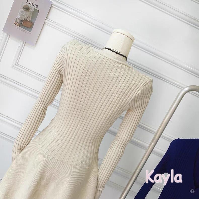 預購🌟免運🌟 V領長袖針織收腰顯瘦A字洋裝 A1271 #Kayla.girl #少女愷拉-細節圖9