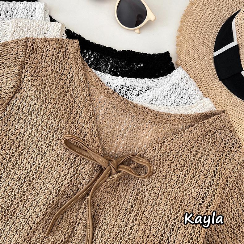 預購🌟免運🌟 短版慵懶罩衫鏤空針織綁繩外套 A1218 #Kayla.girl #少女愷拉-細節圖4