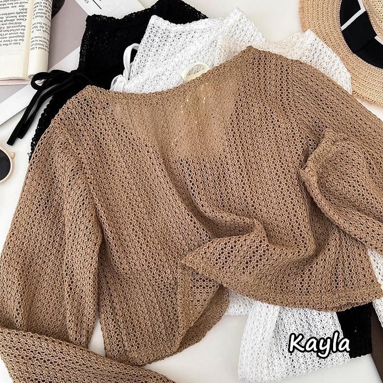 預購🌟免運🌟 短版慵懶罩衫鏤空針織綁繩外套 A1218 #Kayla.girl #少女愷拉-細節圖6