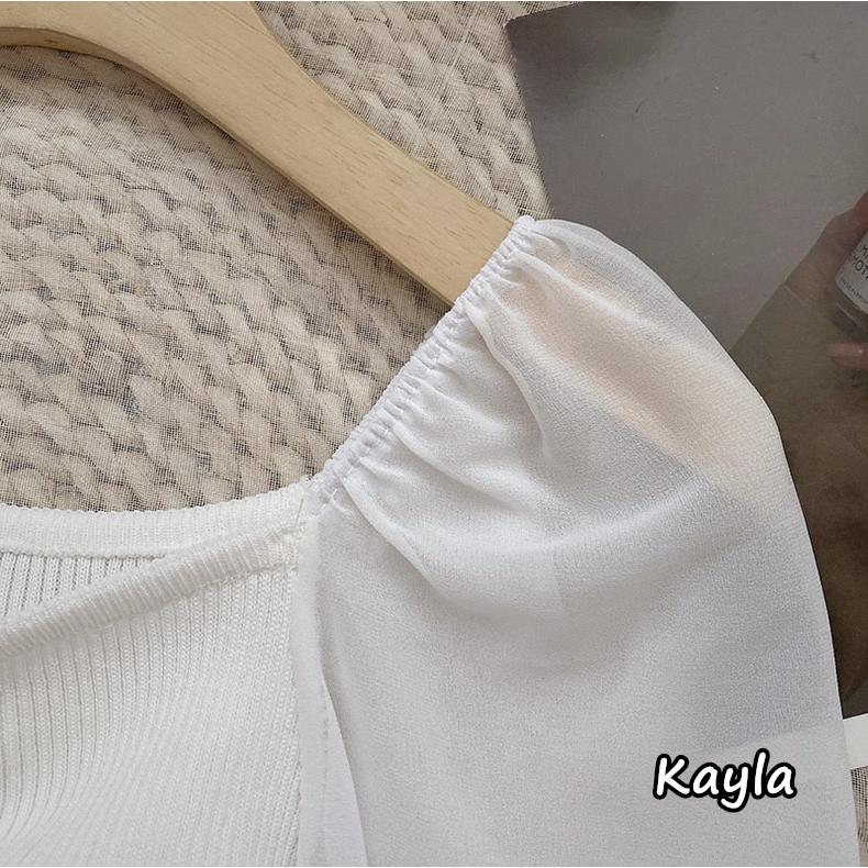 預購🌟免運🌟 V領抽繩針織拼接雪紡長袖上衣 A1203 #Kayla.girl #少女愷拉-細節圖7
