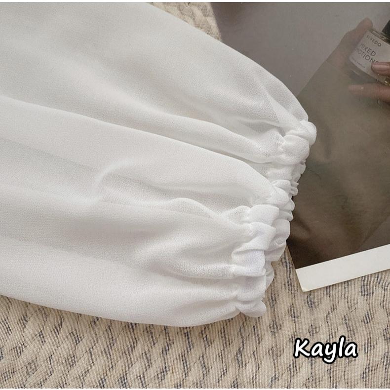 預購🌟免運🌟 V領抽繩針織拼接雪紡長袖上衣 A1203 #Kayla.girl #少女愷拉-細節圖8