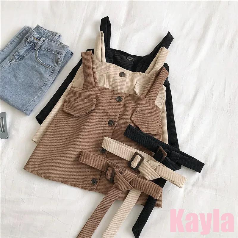 現貨+預購🌟免運🌟 吊帶排扣燈芯絨背心馬甲(附腰帶) A1248 #Kayla.girl #少女愷拉-細節圖2