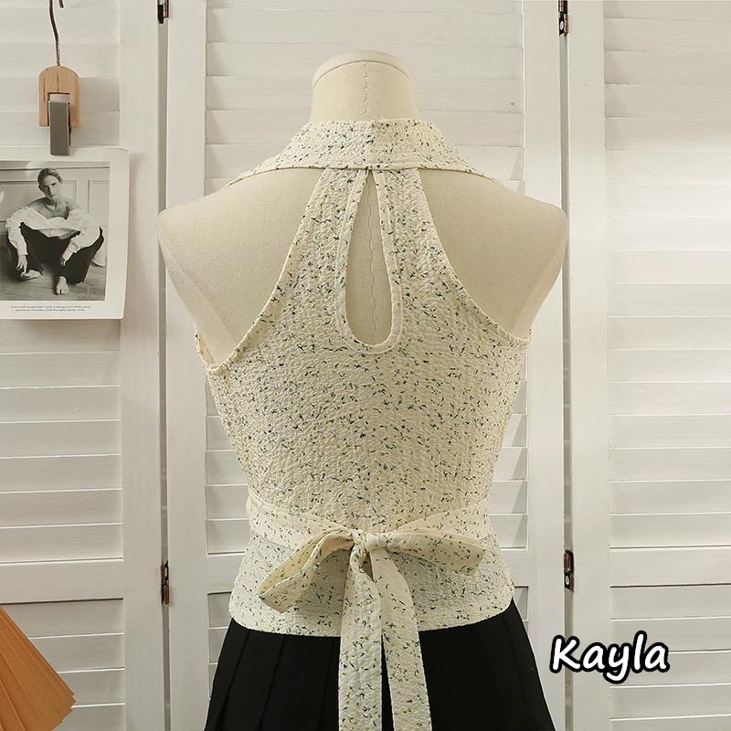 預購🌟免運🌟 俐落顯瘦綁帶無袖碎花上衣 A1224 #Kayla.girl #少女愷拉-細節圖3