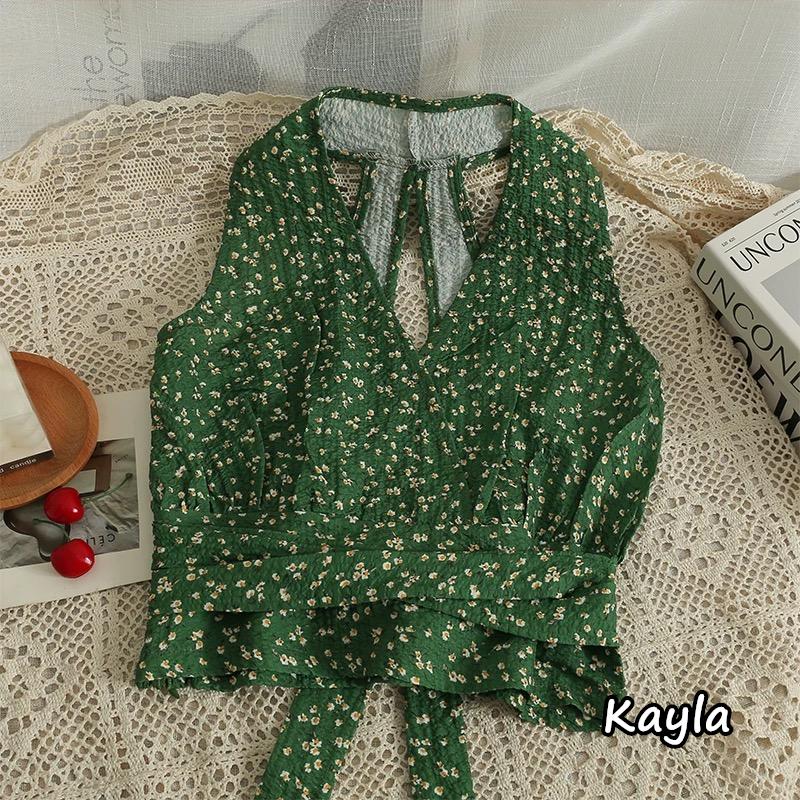 預購🌟免運🌟 俐落顯瘦綁帶無袖碎花上衣 A1224 #Kayla.girl #少女愷拉-細節圖4