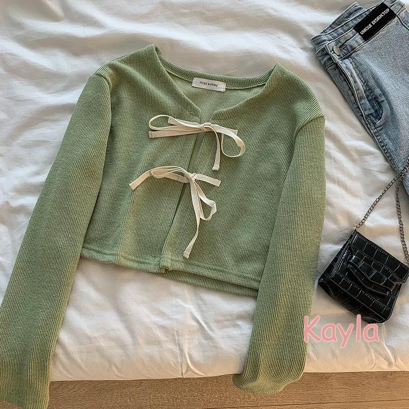 預購🌟免運🌟 溫柔蝴蝶結開襟毛衣針織外套 A1283 #Kayla.girl #少女愷拉-細節圖5