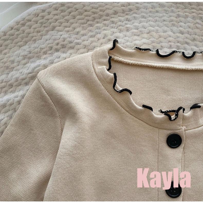 預購🌟免運🌟 木耳邊撞色短款長袖上衣外套 A1259 #Kayla.girl #少女愷拉-細節圖3