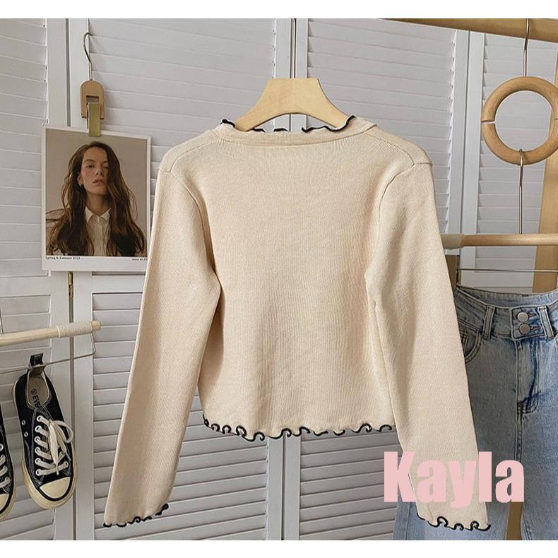 預購🌟免運🌟 木耳邊撞色短款長袖上衣外套 A1259 #Kayla.girl #少女愷拉-細節圖6