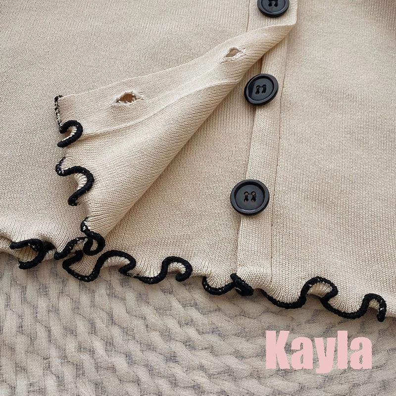 預購🌟免運🌟 木耳邊撞色短款長袖上衣外套 A1259 #Kayla.girl #少女愷拉-細節圖8