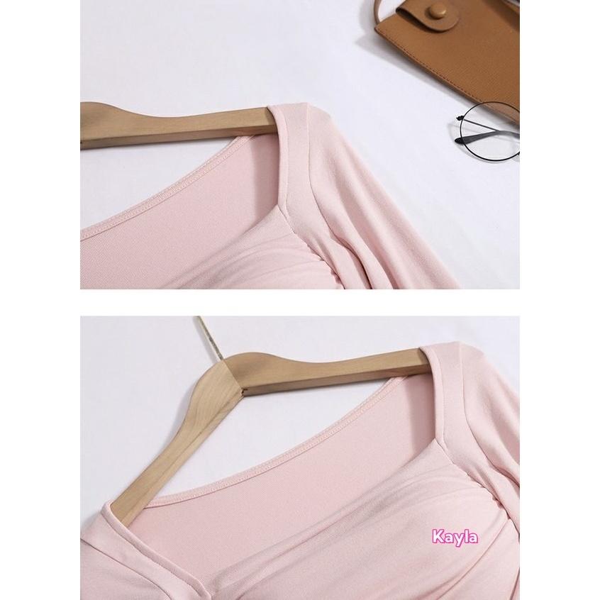 預購🌟免運🌟 百搭舒適方領長袖帶胸墊T恤 A1241 #Kayla.girl #少女愷拉-細節圖5