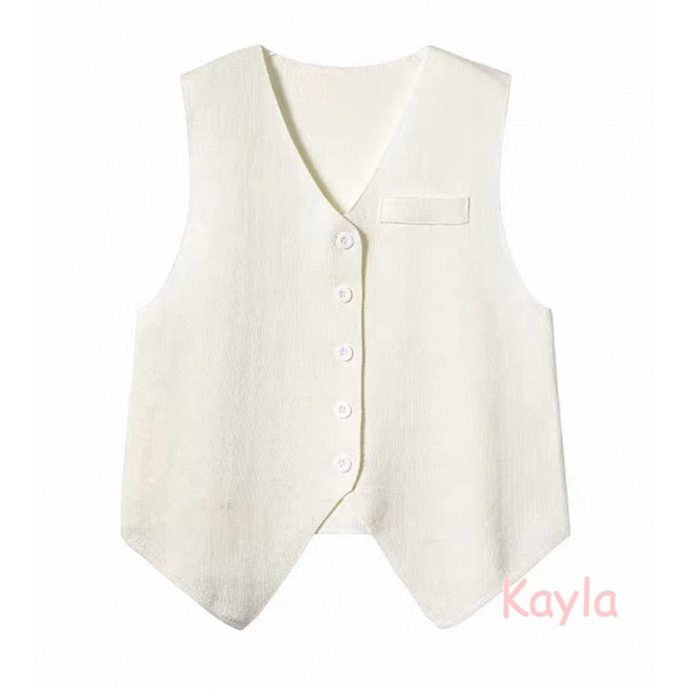 預購🌟免運🌟 V領單排釦針織馬甲背心 A1287 #Kayla.girl #少女愷拉-細節圖2