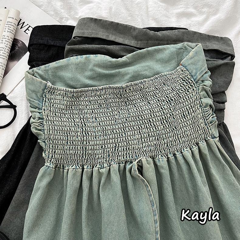 現貨+預購🌟免運🌟 牛仔抓皺顯瘦不規則平口上衣 A1226 #Kayla.girl #少女愷拉-細節圖5