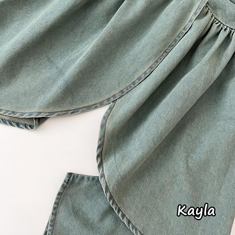 現貨+預購🌟免運🌟 牛仔抓皺顯瘦不規則平口上衣 A1226 #Kayla.girl #少女愷拉-細節圖7