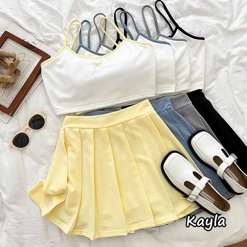 預購🌟免運🌟 蝴蝶結細肩帶背心+高腰百褶裙2件組套裝 A1208 #Kayla.girl #少女愷拉-細節圖2