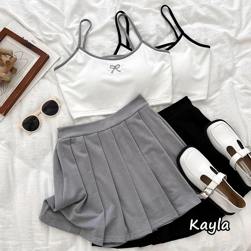 預購🌟免運🌟 蝴蝶結細肩帶背心+高腰百褶裙2件組套裝 A1208 #Kayla.girl #少女愷拉-細節圖9